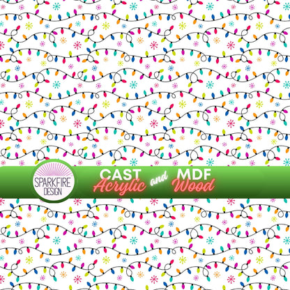 a white background with multicolored christmas lights