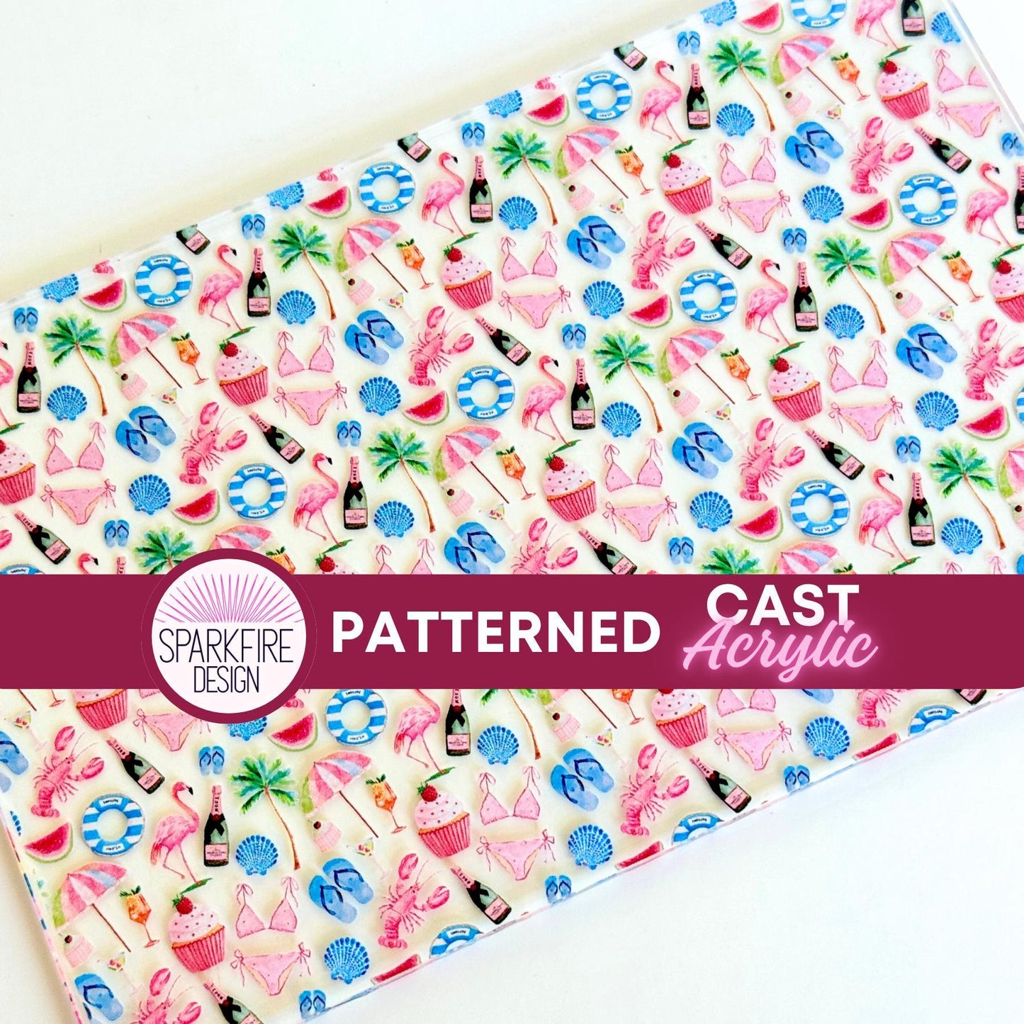 Beach and Summer Fun Patterned Cast Acrylic, Flex and Wood for Lasers