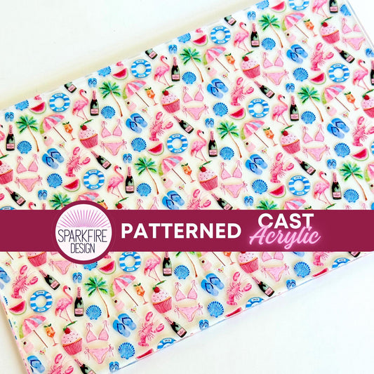 Beach and Summer Fun Patterned Cast Acrylic, Flex and Wood for Lasers