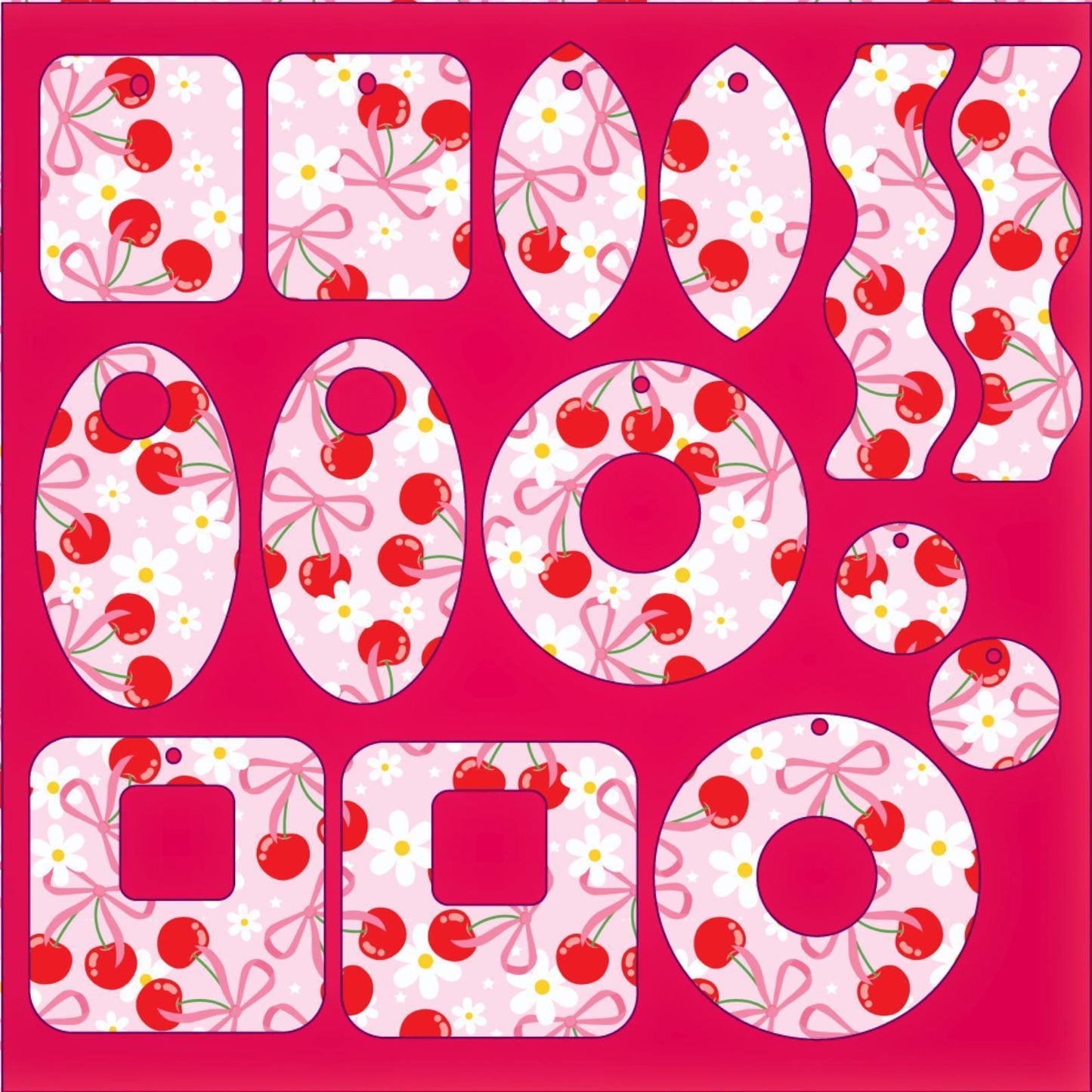 Cherry Bows and Fun Patterned Cast Acrylic, Flex and Wood for Lasers