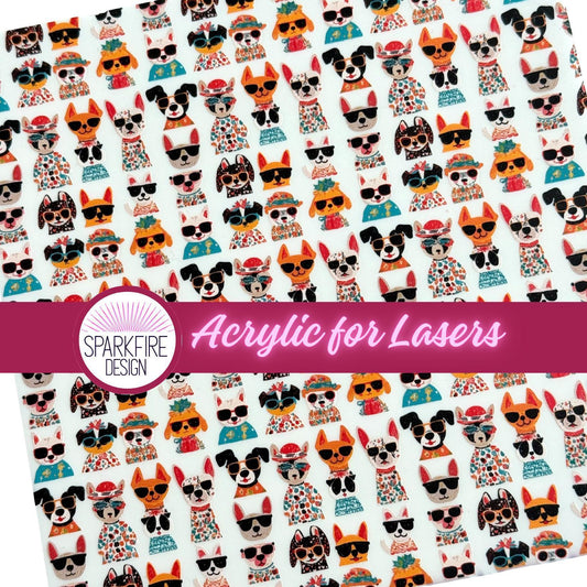 Dogs with Sunglasses Patterned Cast Acrylic, Flex and Wood for Lasers