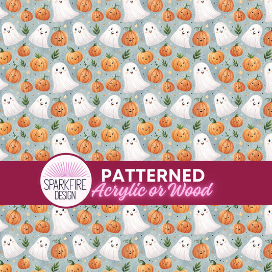 Ghosts and Pumpkins Halloween Patterned Cast Acrylic, Flex and Wood for Lasers