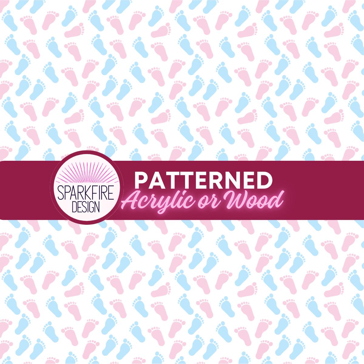 Baby Pink and Blue Feet Patterned Cast Acrylic, Flex and Wood for Lasers