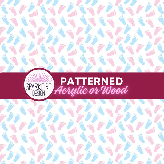 Baby Pink and Blue Feet Patterned Cast Acrylic, Flex and Wood for Lasers