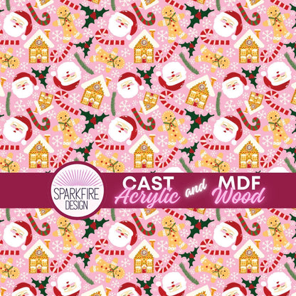 Santa Christmas Patterned Acrylic | Pink Santa Gingerbread Sheet for Laser Cutting