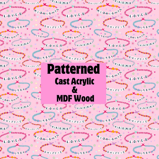 Friendship Bracelet, Swift Patterned Cast Acrylic, Flex and Wood for Lasers