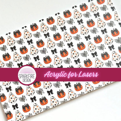Halloween Ghosts Patterned Acrylic Sheet, Pumpkin Halloween White Acrylic Sheet, Ghost Halloween Acrylic for Lasers, Acrylic for Jewelry