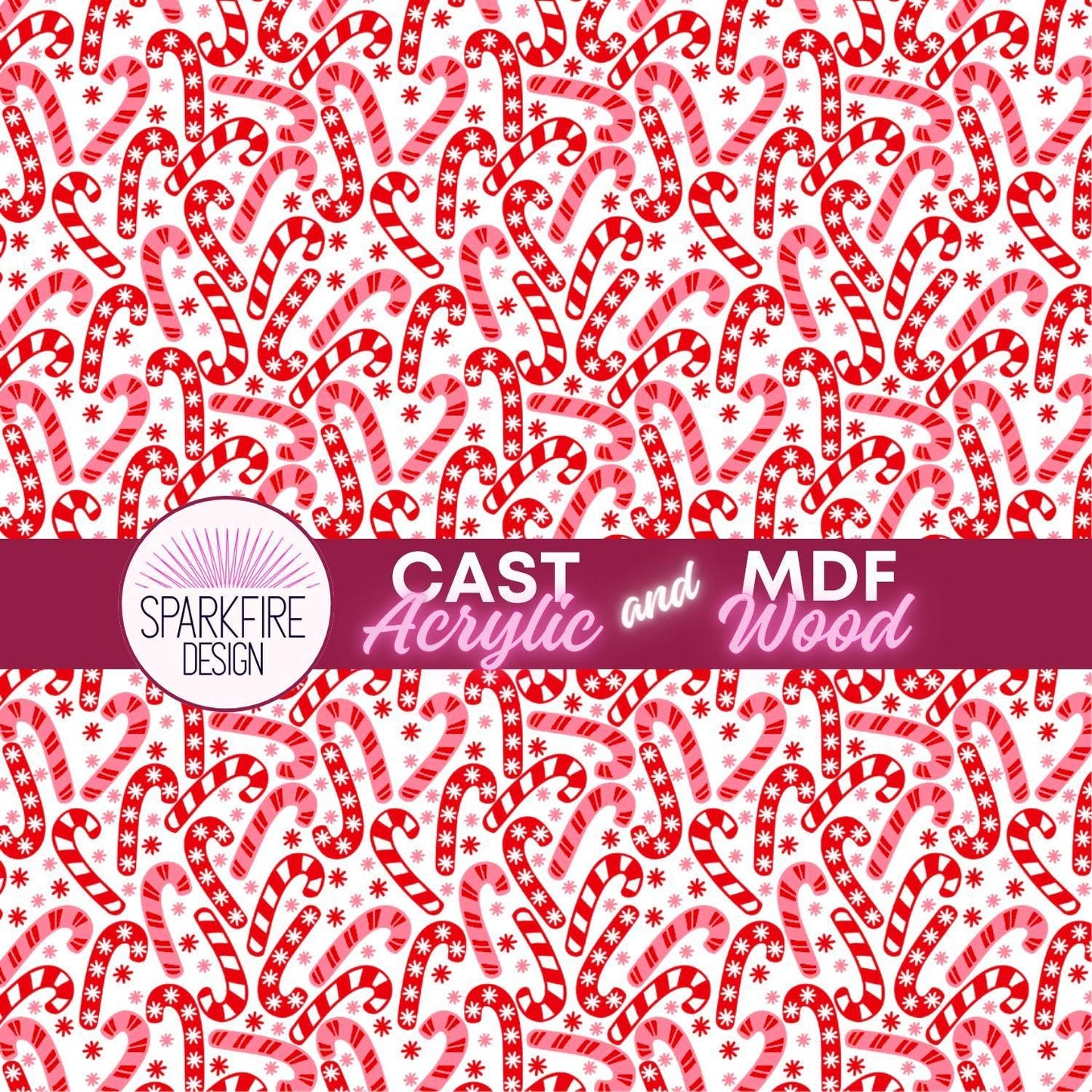 Candy Cane Patterned Acrylic Sheet – Christmas Acrylic for Laser Cutting | Pink and Red Christmas Design