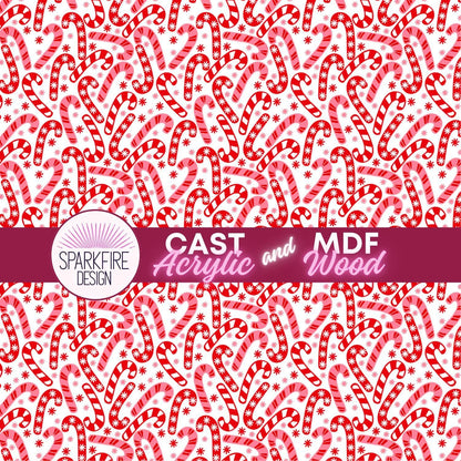 Candy Cane Patterned Acrylic Sheet – Christmas Acrylic for Laser Cutting | Pink and Red Christmas Design