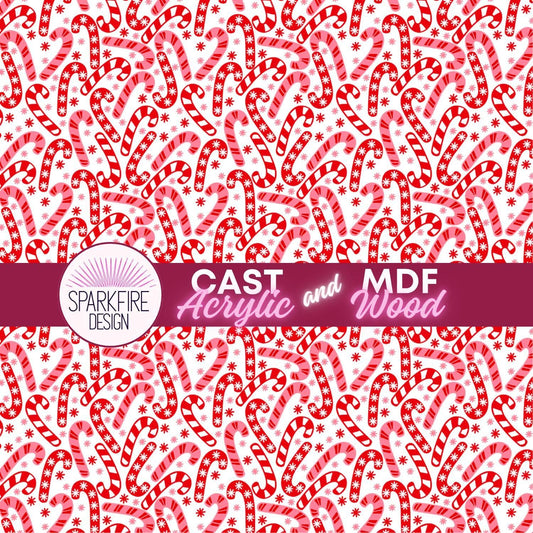 Candy Cane Patterned Acrylic Sheet – Christmas Acrylic for Laser Cutting | Pink and Red Christmas Design