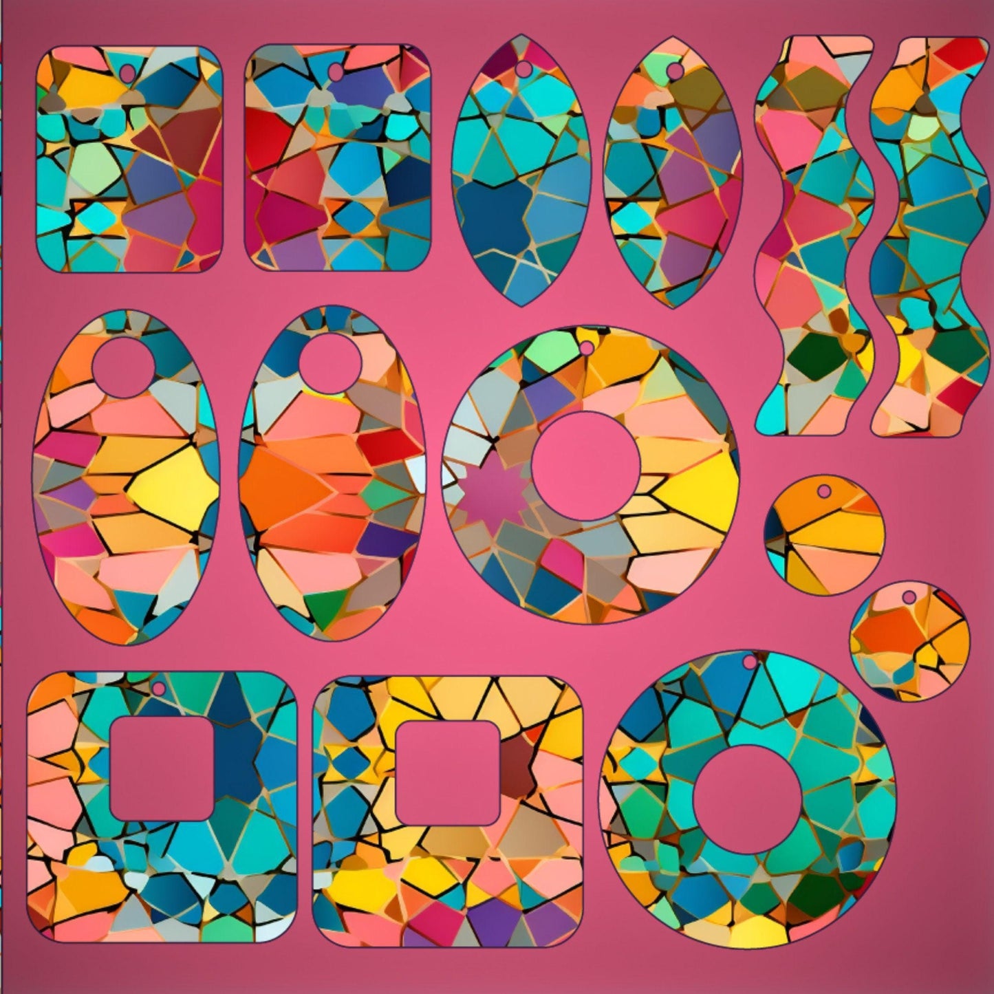 Rainbow Mosaic Patterned Cast Acrylic, Flex and Wood for Lasers