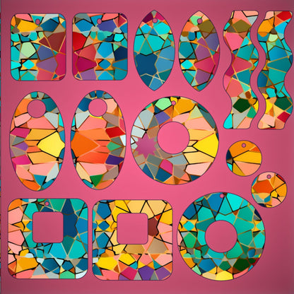 Rainbow Mosaic Patterned Cast Acrylic, Flex and Wood for Lasers