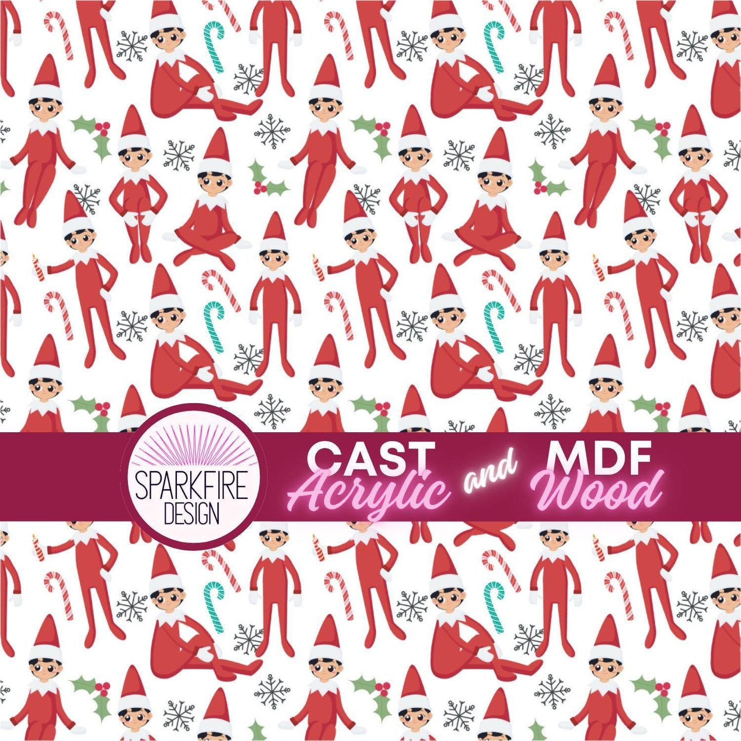 Elf Patterned Acrylic Sheet - Christmas Red Elf Acrylic for Lasers