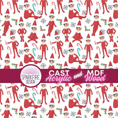 Elf Patterned Acrylic Sheet - Christmas Red Elf Acrylic for Lasers