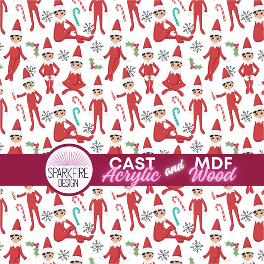 Elf Patterned Acrylic Sheet - Christmas Red Elf Acrylic for Lasers