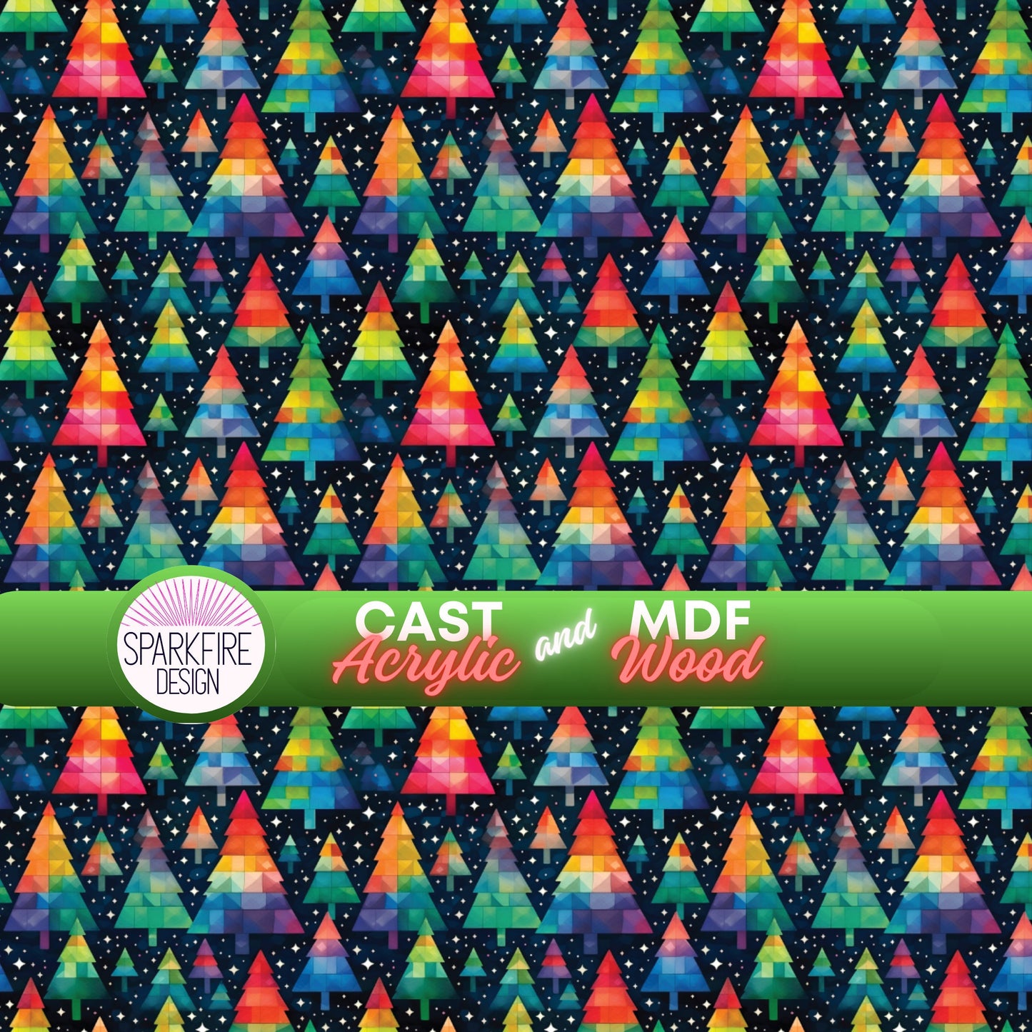a colorful background with trees and stars