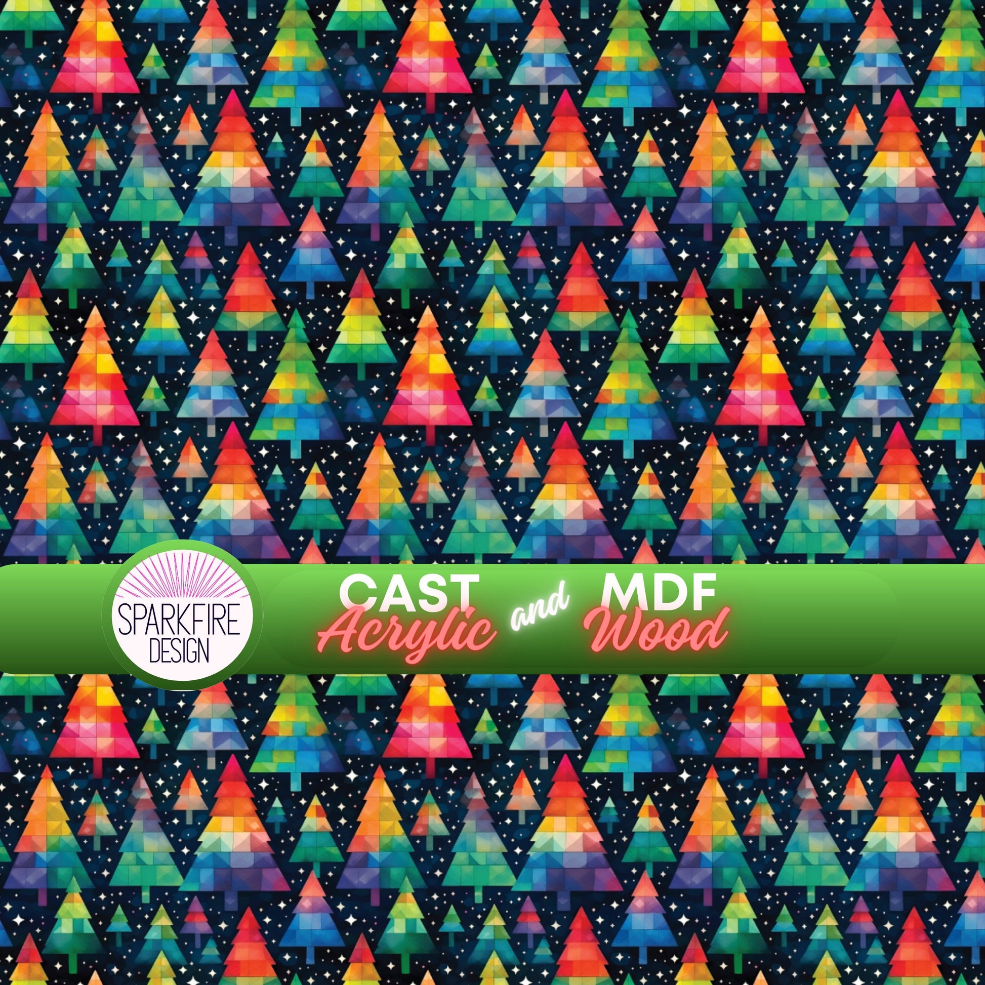a colorful background with trees and stars