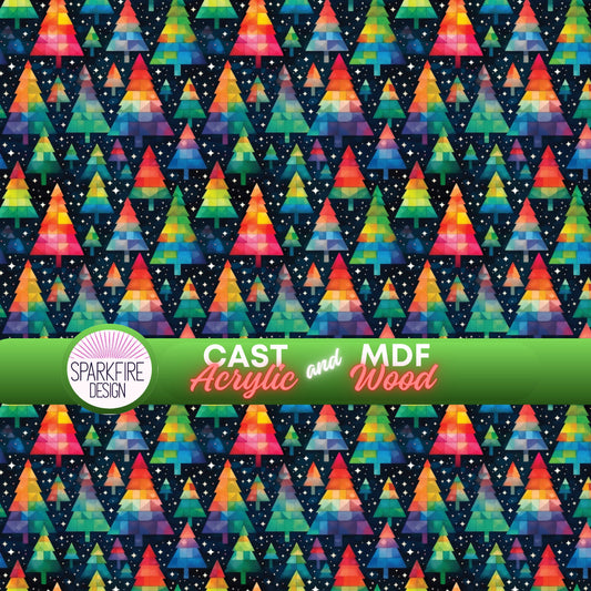 a colorful background with trees and stars