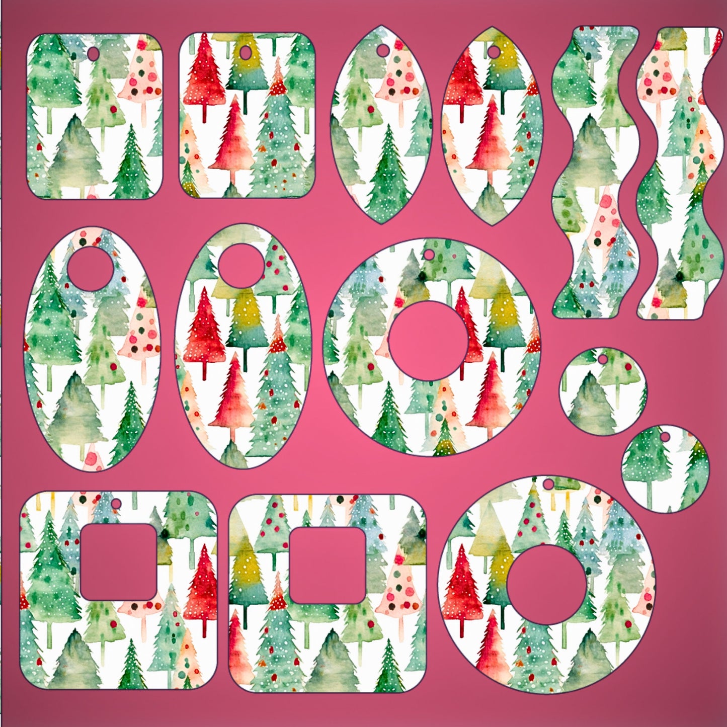 a collage of christmas trees on a pink background