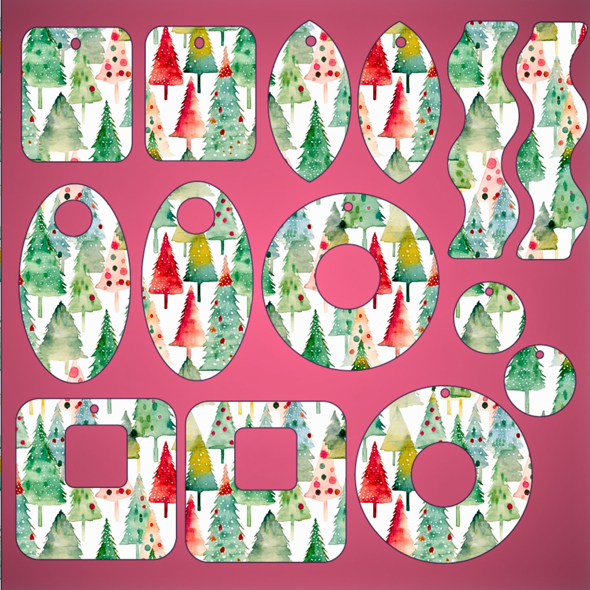 a collage of christmas trees on a pink background