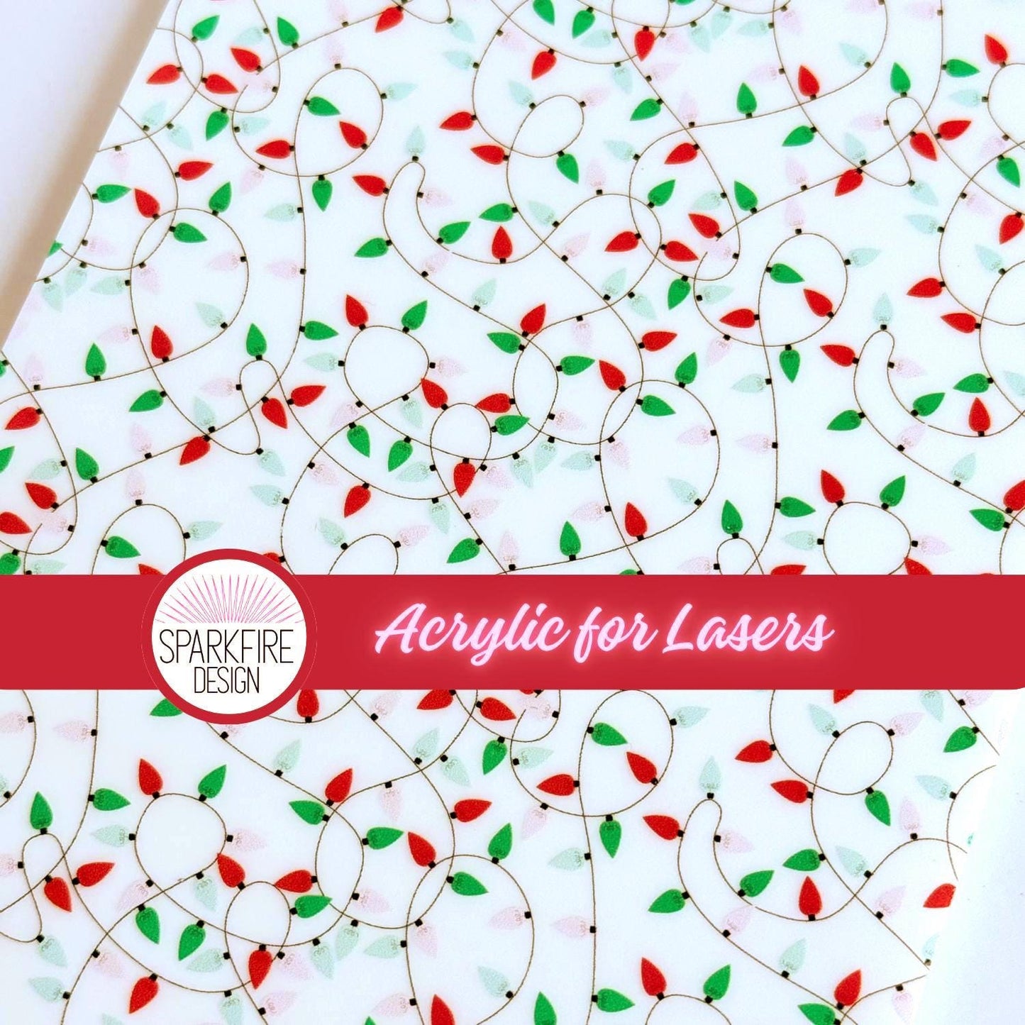Christmas String Lights Patterned Acrylic Sheet - Cast Acrylic Sheet for Laser Cutting & Christmas Patterns Green and Red
