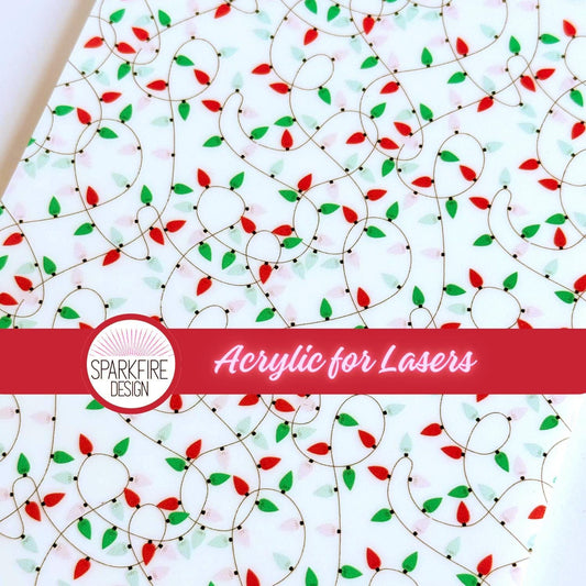 Christmas String Lights Patterned Acrylic Sheet - Cast Acrylic Sheet for Laser Cutting & Christmas Patterns Green and Red