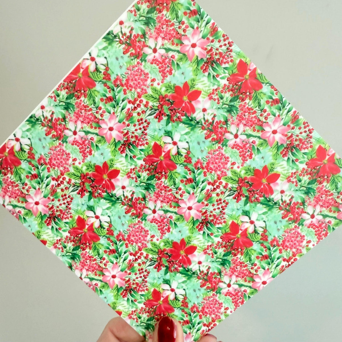 Patterned Acrylic Sheet, Christmas Poinsettias, 6X6