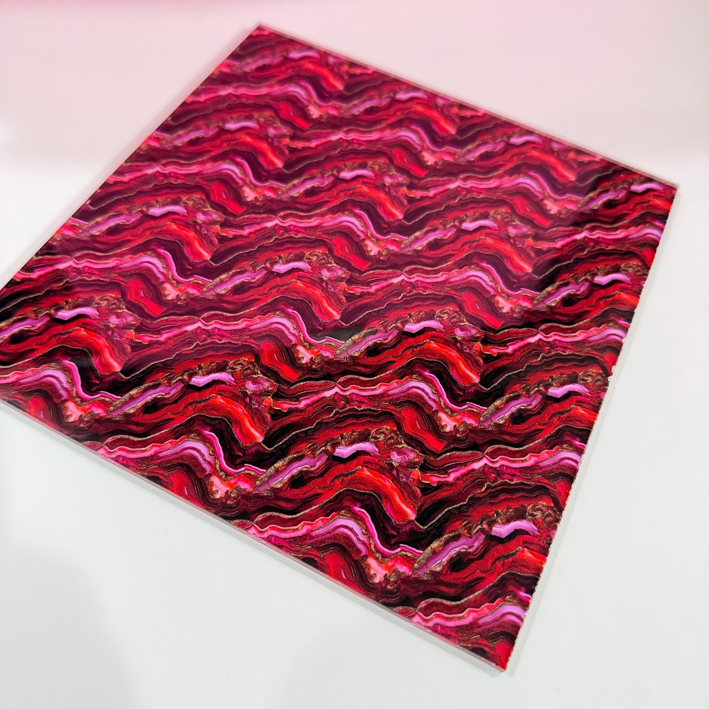 Patterned Acrylic Sheet - Red Pink 3mm Clear Cast Acrylic for Laser Cutting Patterned Cast Acrylic, Flex and Wood for Lasers