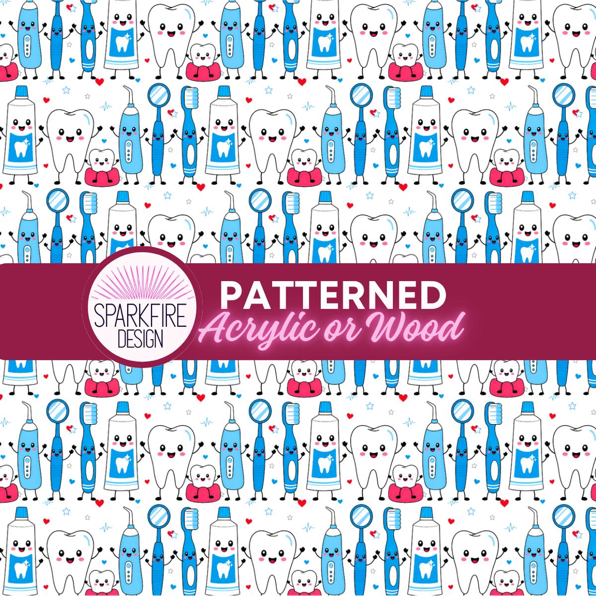 Dentist Dental Patterned Acrylic Sheet - Cast Acrylic Sheet for Laser Cut Jewelry Blanks & UV Printed Designs