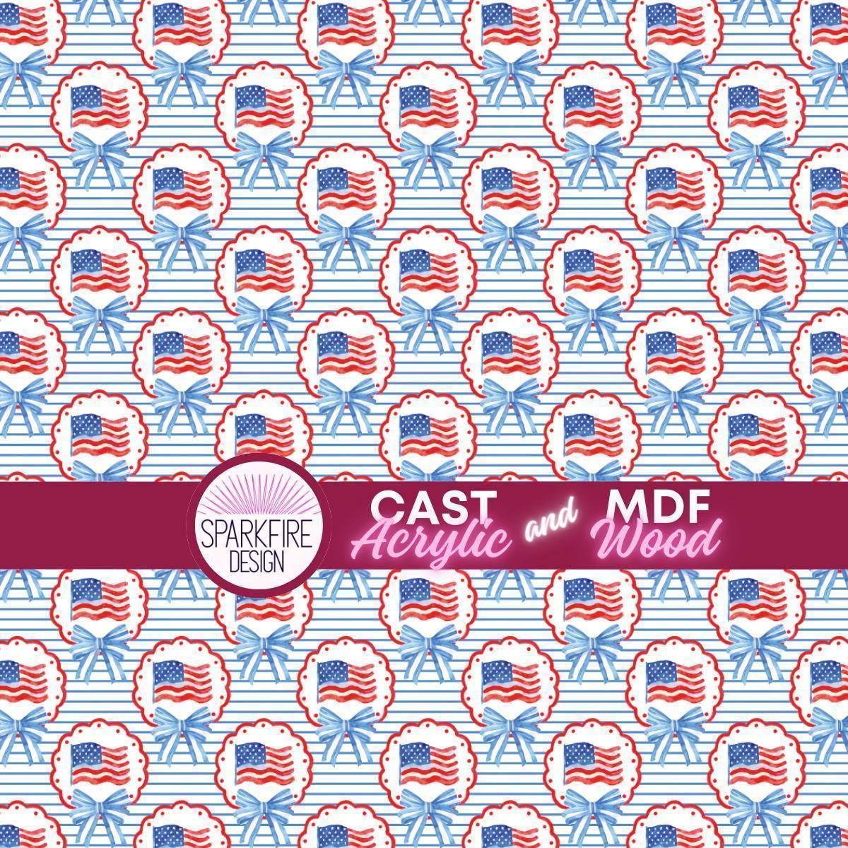 Red, White and Blue Patterned acrylic sheet for laser cutting. The pattern is patriotic, 4th of July, and patriotic.