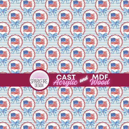Red, White and Blue Patterned acrylic sheet for laser cutting. The pattern is patriotic, 4th of July, and patriotic.