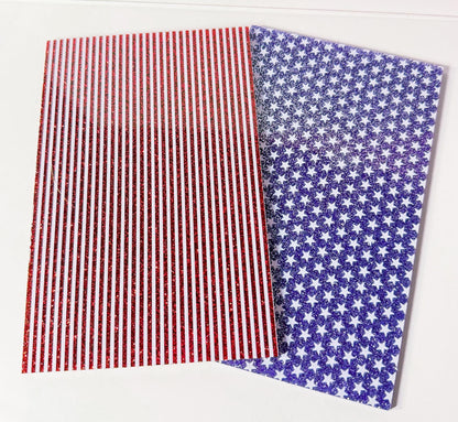 Red Glitter Acrylic Sheet - White Striped 6x4" Patriotic 4th of July Decor Patterned Cast Acrylic, Flex and Wood for Lasers