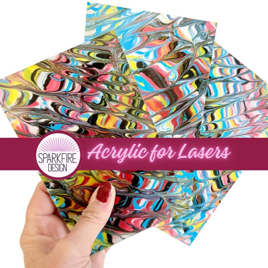 Swirl Acrylic Sheet | 1/8 Inch Rainbow Acrylic Jewelry Panels for Laser Cutting Patterned Cast Acrylic, Flex and Wood for Lasers