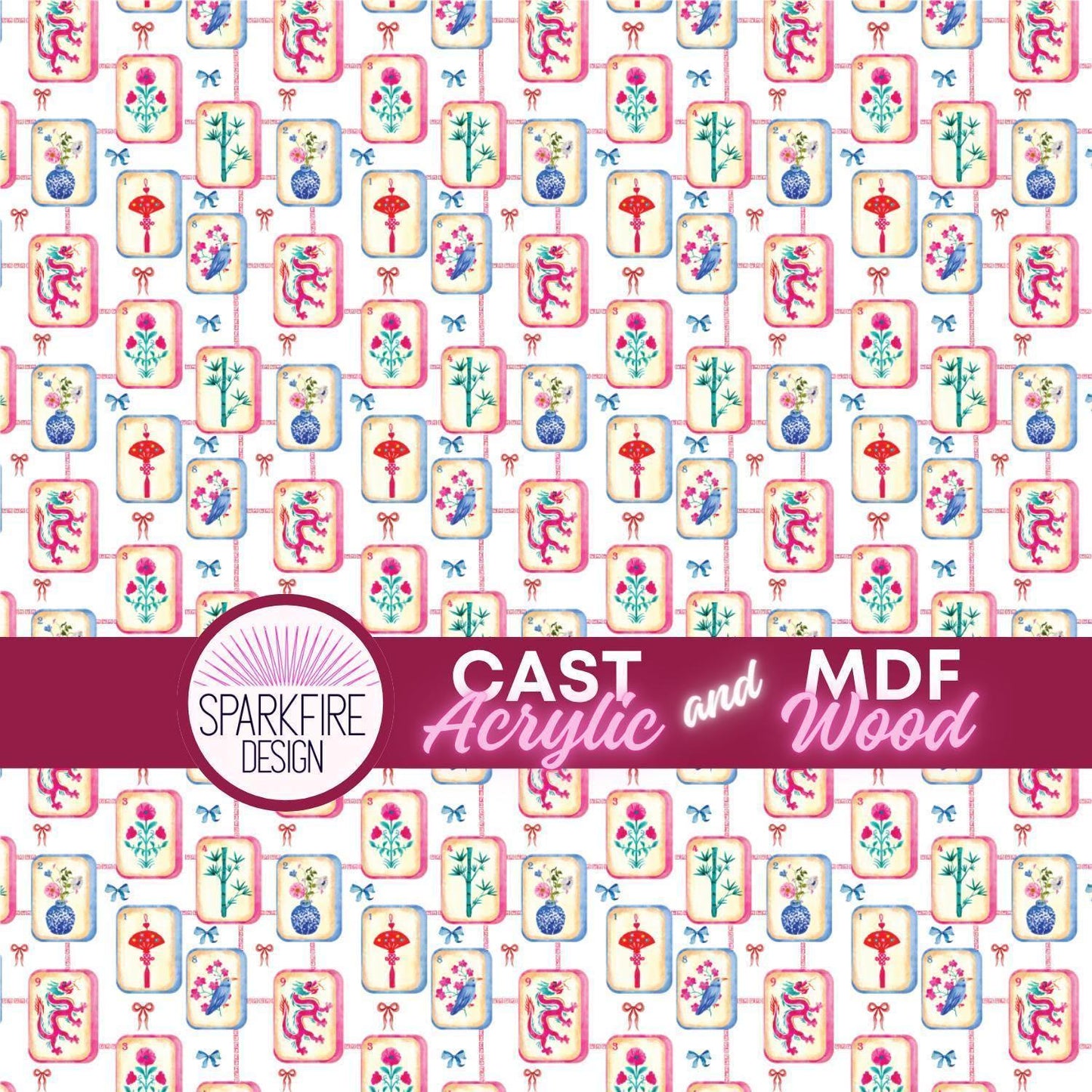 Mahjong Patterned Acrylic Patterned Cast Acrylic, Flex and Wood for Lasers