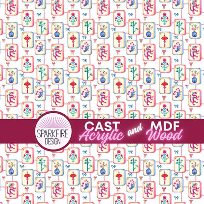 Mahjong Patterned Acrylic Patterned Cast Acrylic, Flex and Wood for Lasers
