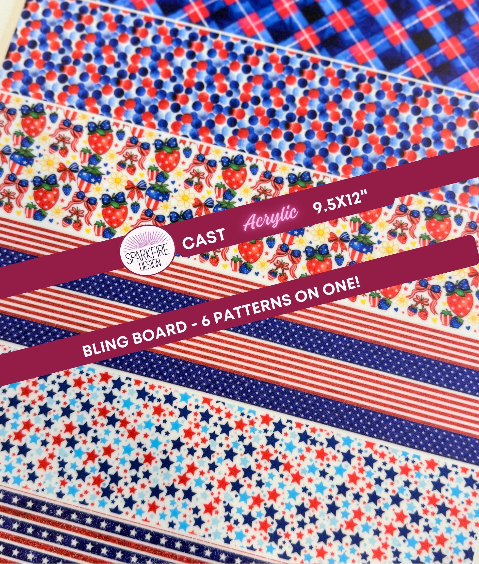 Red, White and Blue Patterned acrylic sheet for laser cutting. The pattern is patriotic, 4th of July, and patriotic.