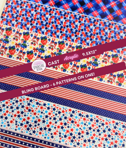 Red, White and Blue Patterned acrylic sheet for laser cutting. The pattern is patriotic, 4th of July, and patriotic.