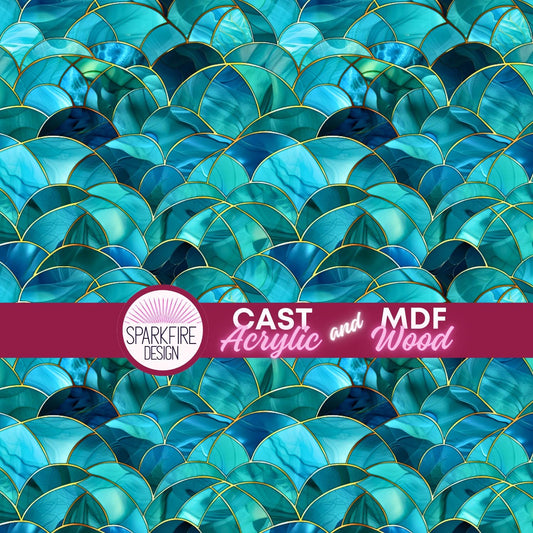 Patterned Acrylic Sheet - Blue Ocean Stained Glass Cast Acrylic for Lasers Patterned Cast Acrylic, Flex and Wood for Lasers