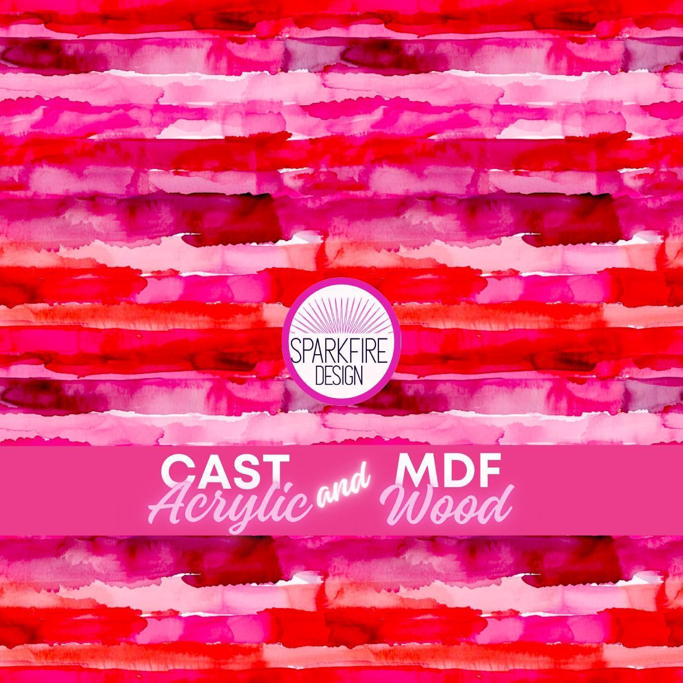 Pink and Red Watercolor Stripes Patterned Cast Acrylic, Flex and Wood for Lasers