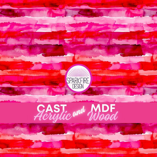 Pink and Red Watercolor Stripes Patterned Cast Acrylic, Flex and Wood for Lasers