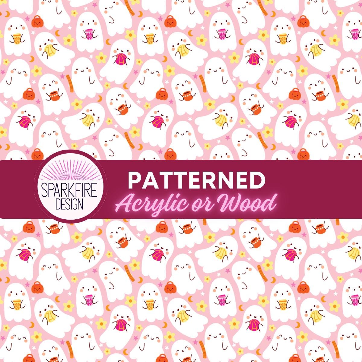 Halloween Patterned Acrylic Sheet – Ghosts Laser Cut Jewelry | Halloween Acrylic