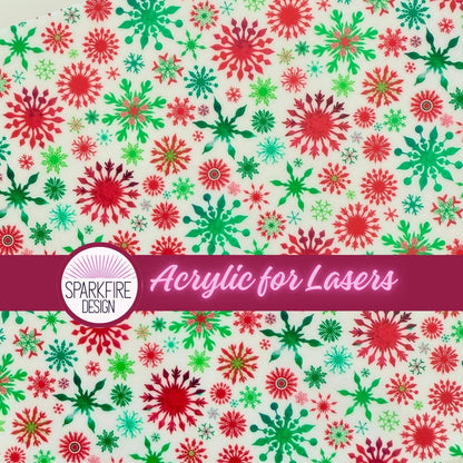 Red and Green Christmas Snowflake Acrylic Sheet – Red Green Snowflake Design | Patterned Cast Acrylic & Wood for Christmas