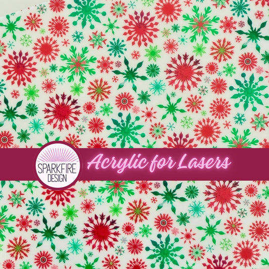 Red and Green Christmas Snowflake Acrylic Sheet – Red Green Snowflake Design | Patterned Cast Acrylic & Wood for Christmas