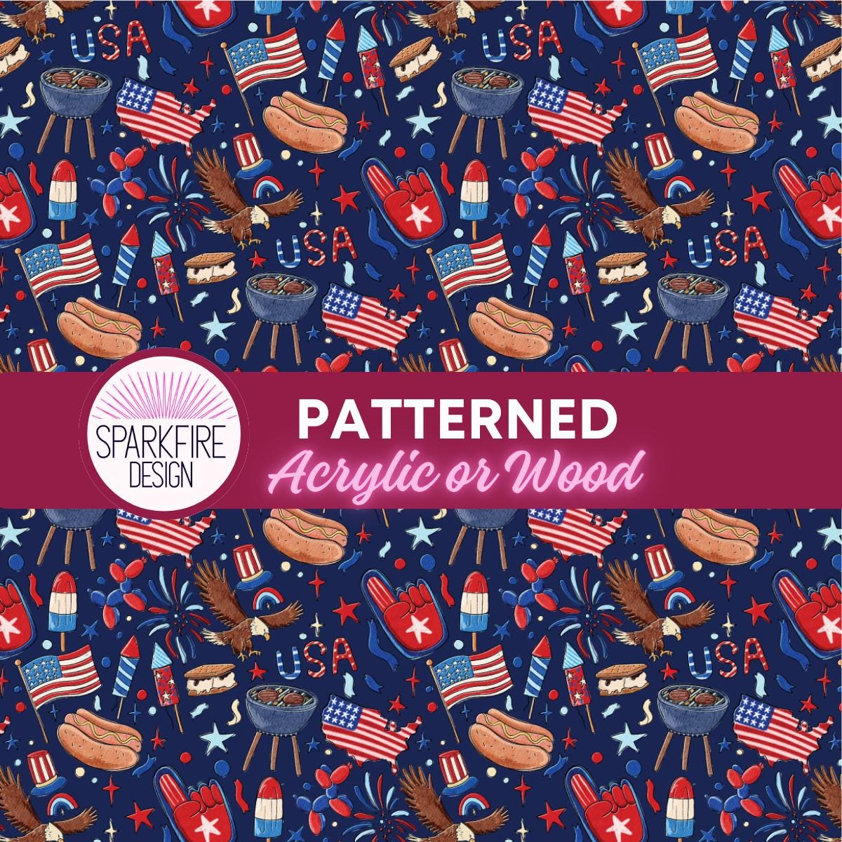 4th of July Barbecue Acrylic Sheets - 4th Of July Patriotic Laser Cut Acrylic | Diode Laser Wood Patterned Cast Acrylic, Flex and Wood for Lasers