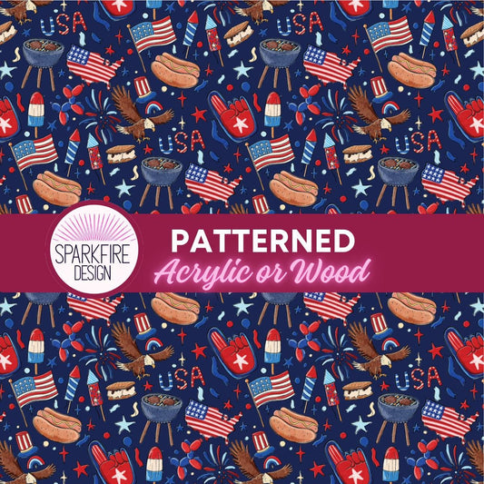 4th of July Barbecue Acrylic Sheets - 4th Of July Patriotic Laser Cut Acrylic | Diode Laser Wood Patterned Cast Acrylic, Flex and Wood for Lasers