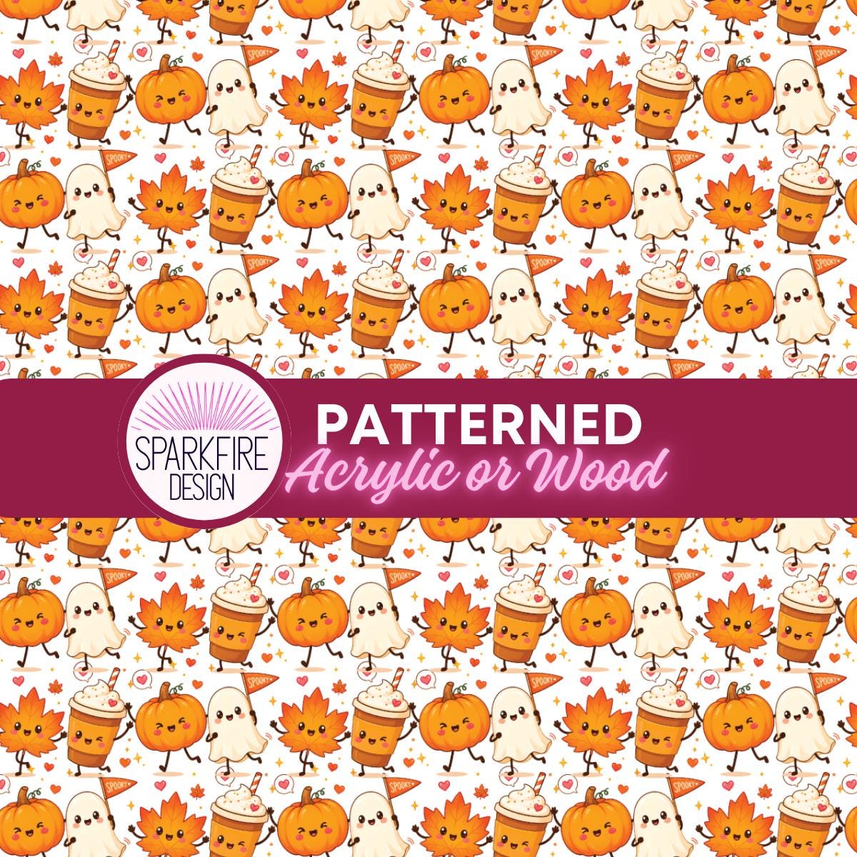 Autumn Halloween Patterned Acrylic Sheet - Fall Themed Laser Cut Pumpkin Jewelry Making