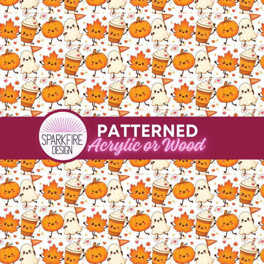 Autumn Halloween Patterned Acrylic Sheet - Fall Themed Laser Cut Pumpkin Jewelry Making