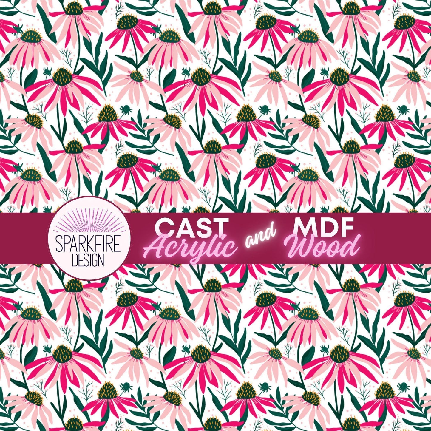 Daisy Floral Flower patterned acrylic for laser cutting. Cast acrylic sheet for lasers.