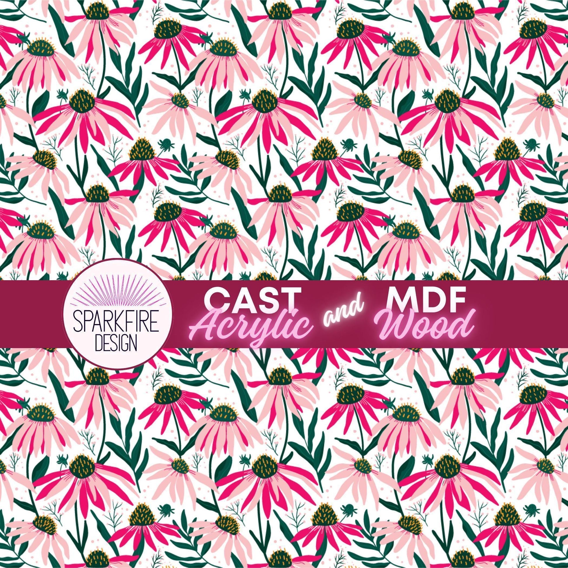 Daisy Floral Flower patterned acrylic for laser cutting. Cast acrylic sheet for lasers.