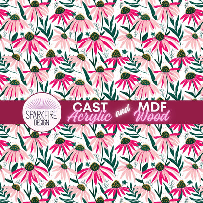 Daisy Floral Flower patterned acrylic for laser cutting. Cast acrylic sheet for lasers.
